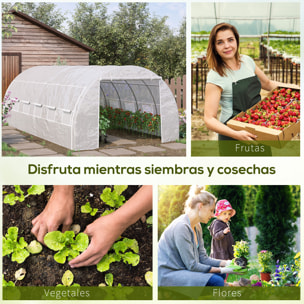 Invernadero de Túnel de Jardín 6x3x2 m con Puerta y 12 Ventanas Enrollables de Polietileno 140 g/m² y Acero Galvanizado para Cultivos Plantas Flores Blanco