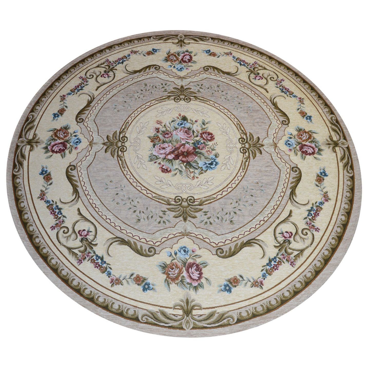 Tappeto Rotondo Salotto Aubusson Classico Tortora