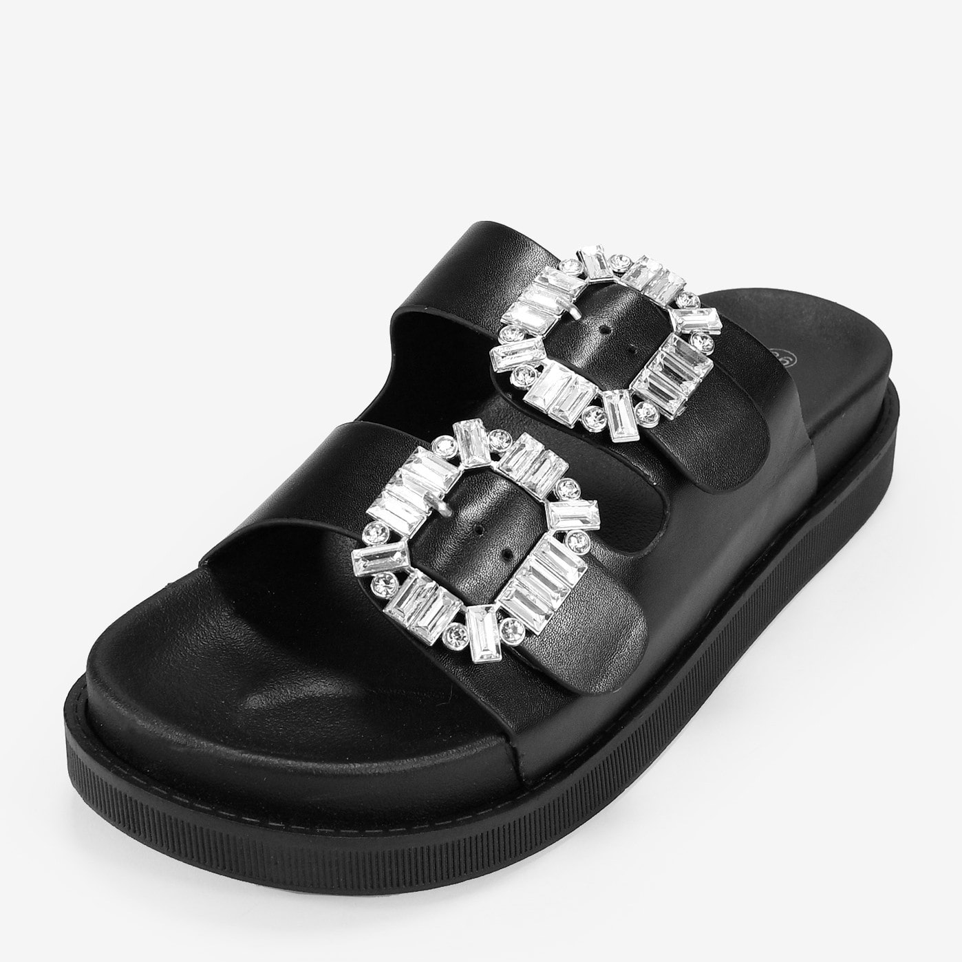Sandalias negras con hebillas brillantes