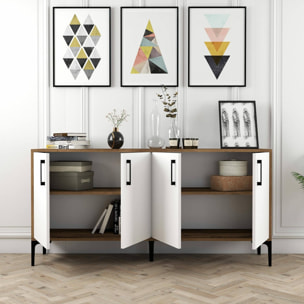 Credenza Daltobell, Buffet da soggiorno, Madia da salotto, Dispensa da cucina, 160x35h78 cm, Noce e Bianco