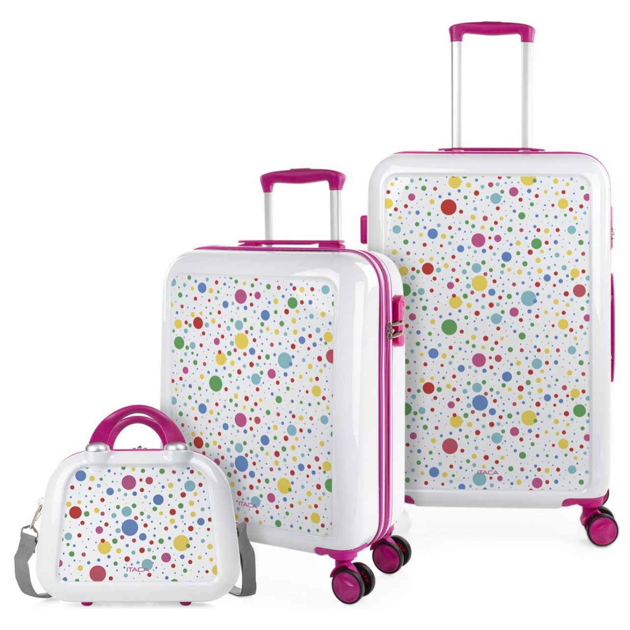 Juego De Maletas Pc Itaca Base Blanco/Fucsia Blanco Dots