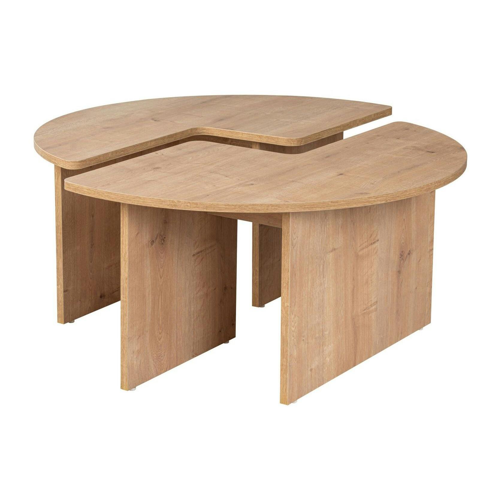 Table basse ronde effet bois de chêne - design puzzle MARFA