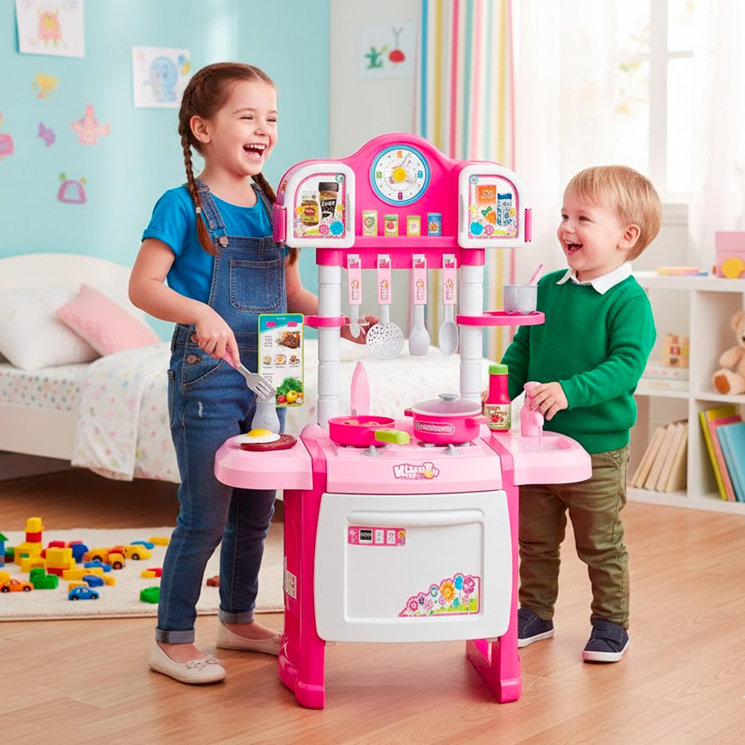 Cucina Giocattolo Per Bambini Con Luci E Suoni Realistici 18 Accessori Rubinetto Con Riciclo Dell'Acqua Set Cucina Educativo 3–8 Anni Rosa E Bianco