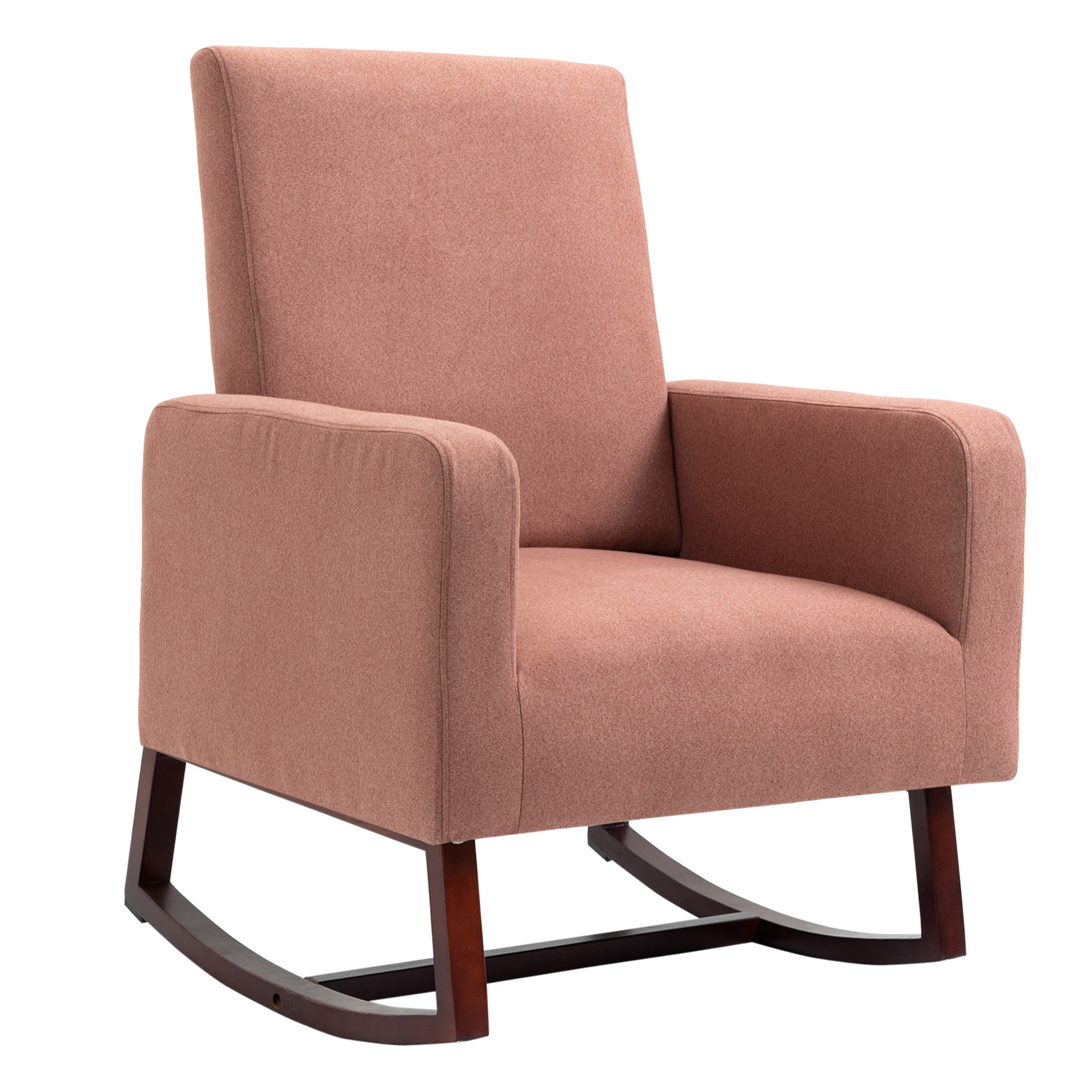 HOMCOM Silla Mecedora Tapizada en Franela Sillón Balancín Relax con Asiento Reposabrazos Acolchados y Pies de Madera de Caucho Ideal Lactancia 72x75x105 cm Rosa