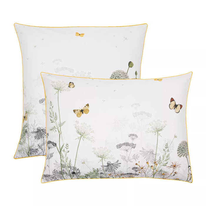 Taie d'oreiller percale de coton lavé imprimé ecru multicolore Escapades magiques naturel