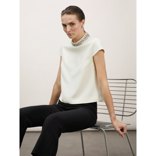 Motivi - Blusa con cuello bordado - Blanco