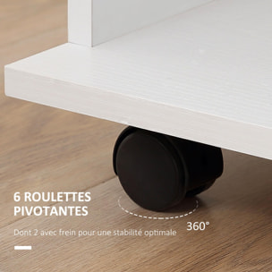 Armoire penderie meuble de rangement mobile 6 roulettes 120L x 40l x 128H cm panneaux de particules aspect bois blanc