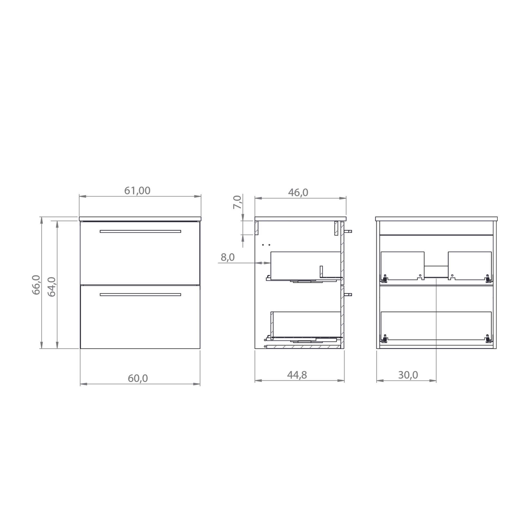 Conjunto de Baño Vex | 60 cm Teka| Dos Cajones | Lavabo Encastrado | No incluye Espejo | Mueble Montado | Alday