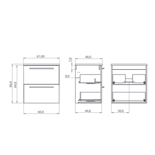 Conjunto de Baño Vex | 60 cm Teka| Dos Cajones | Lavabo Encastrado | No incluye Espejo | Mueble Montado | Alday