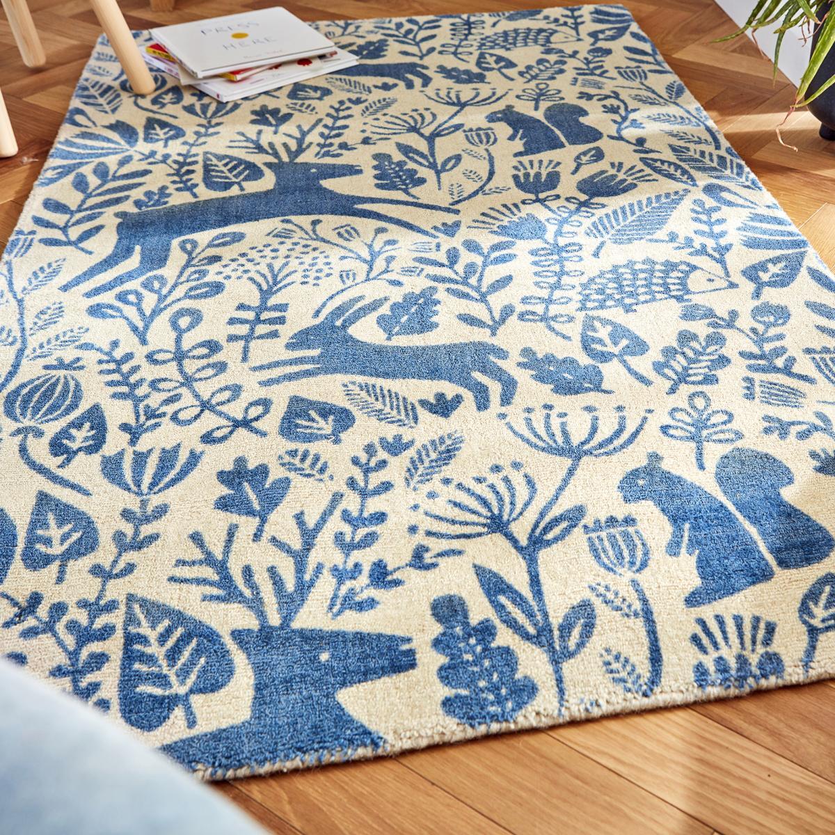 Tapis salon et chambre fait à la main en laine motif animaux NUITORI