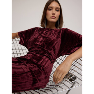 Motivi - Vestido kimono en terciopelo plisado - Burgundy