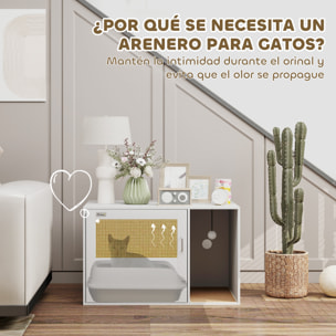 Mueble Arenero para Gatos Caja de Arena para Gatos con Almohadilla para Rascar y Puerta de Ratán para Salón Dormitorio 80x50x50 cm Blanco