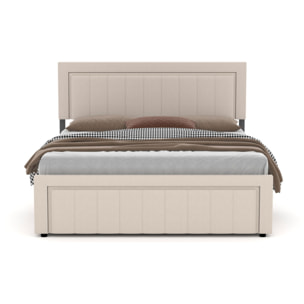 TOPEKA Lit contemporain avec coffre de rangement 160x200cm en velours beige
