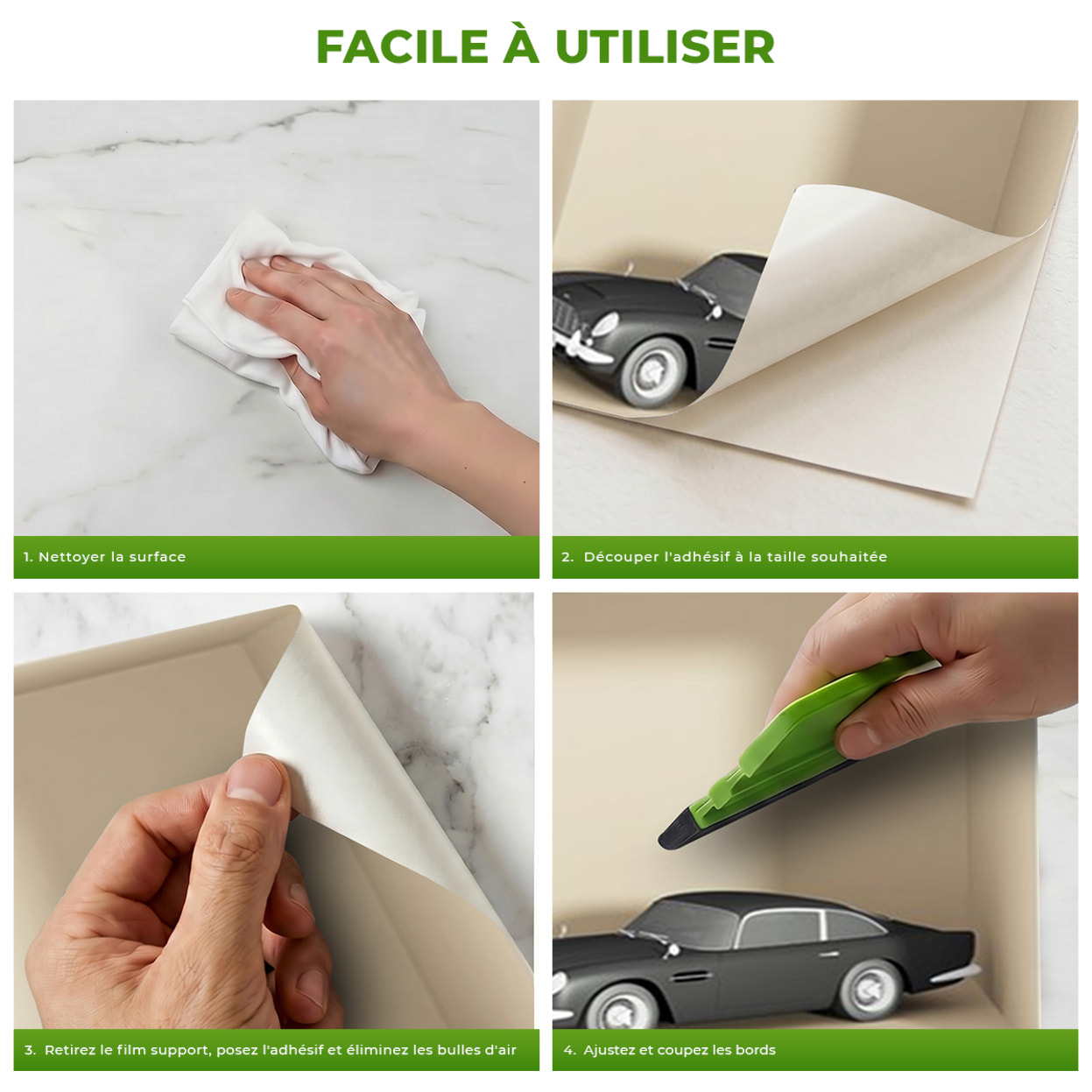 Stickers muraux 3D | Sticker Mural Autocollant effet 3D voitures 3 couleurs - Stickers adhésifs 3D Chambre Salon Trompe l'oeil