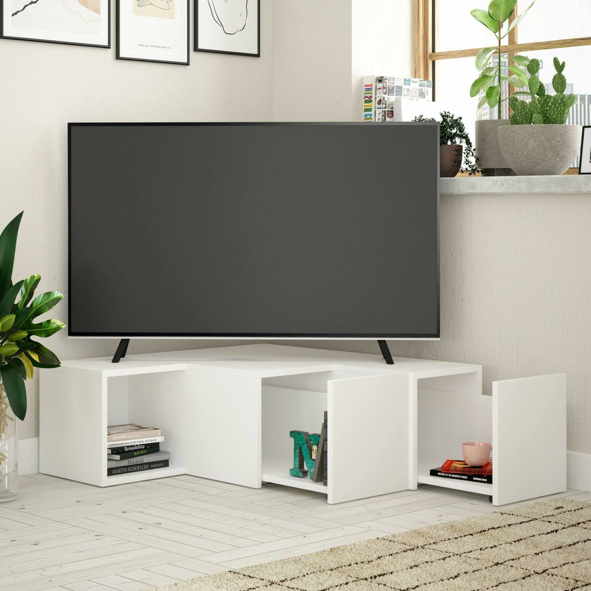 Mobile porta TV Dfallett, Credenza da soggiorno, Armadio basso per TV, Base parete attrezzata, 90x92h32 cm, Bianco