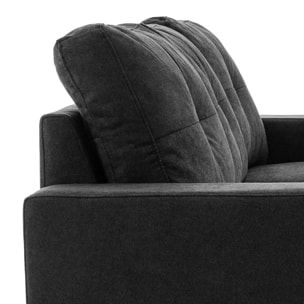 Canapé d'angle 3 places design scandinave - dossier effet capitonné, repose-pied amovible - piètement bois tissu noir