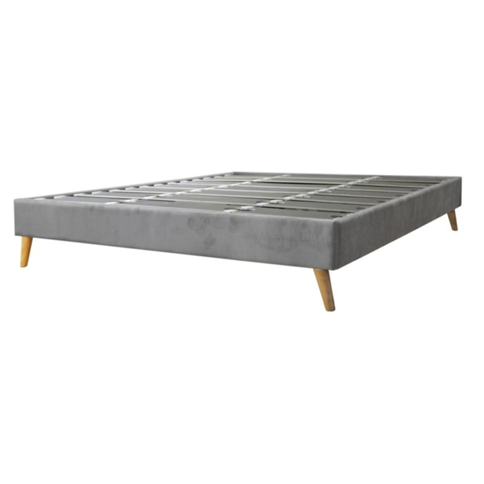 Sommier à lattes flexibles | Robuste et confortable | Cadre à lattes & pieds scandinaves | Suédine | Taupe