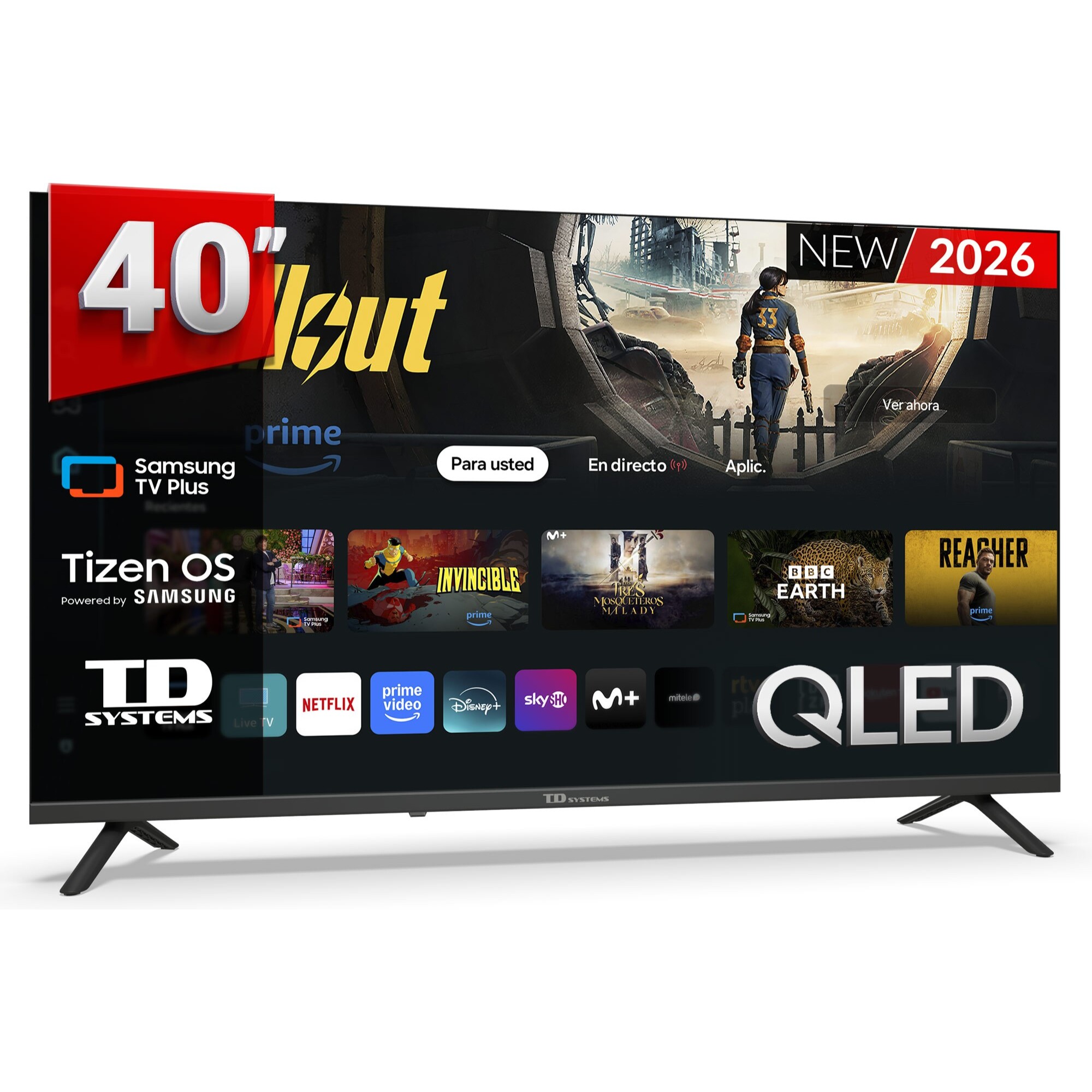 TD Systems - Smart TV 40 pulgadas Qled. Samsung TV Tizen OS 8.0. Sintonizador triple (DVB-T2/C/S2). Televisores con Samsung Smart TV Gaming Hub. Televisión del 2026. Compatible con Prime Video, Netflix, Movistar+, HBO, y más Apps - M40QC22TIZEN