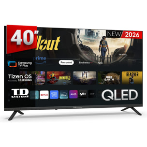 TD Systems - Smart TV 40 pulgadas Qled. Samsung TV Tizen OS 8.0. Sintonizador triple (DVB-T2/C/S2). Televisores con Samsung Smart TV Gaming Hub. Televisión del 2026. Compatible con Prime Video, Netflix, Movistar+, HBO, y más Apps - M40QC22TIZEN