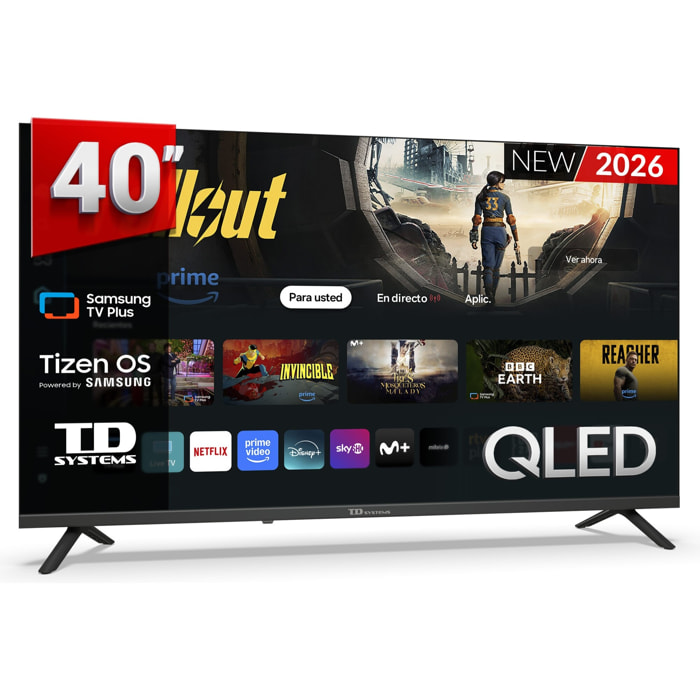 TD Systems - Smart TV 40 pulgadas Qled. Samsung TV Tizen OS 8.0. Sintonizador triple (DVB-T2/C/S2). Televisores con Samsung Smart TV Gaming Hub. Televisión del 2026. Compatible con Prime Video, Netflix, Movistar+, HBO, y más Apps - M40QC22TIZEN