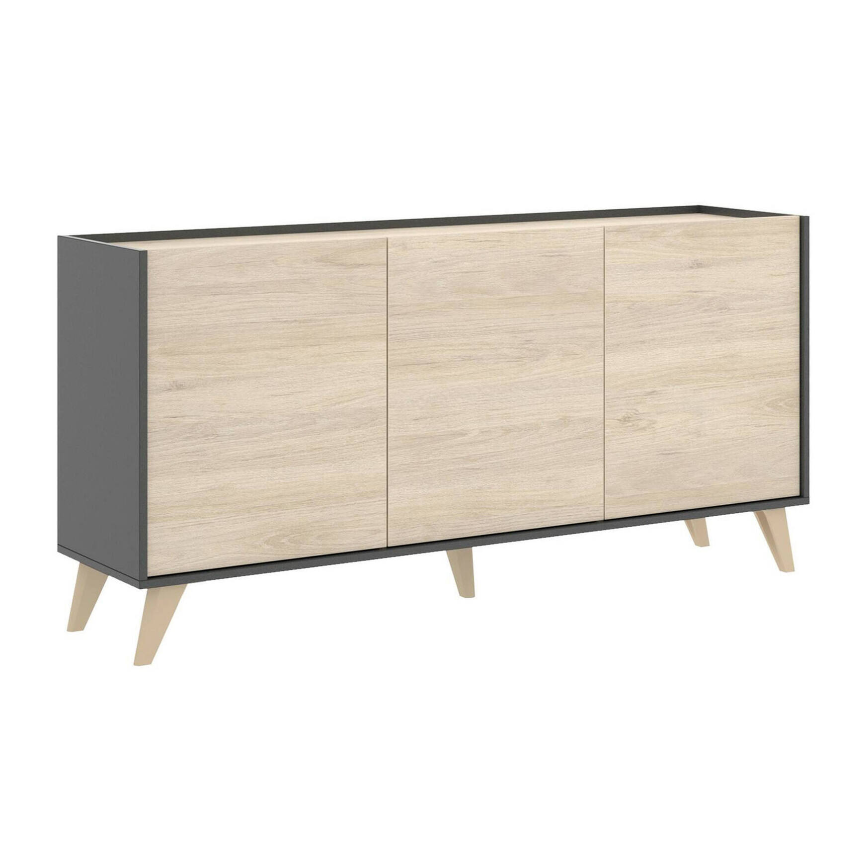 Credenza Avez, Buffet da soggiorno, Madia moderna da salotto a 3 ante, 155x43h75 cm, Rovere e Antracite