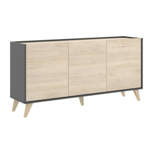 Credenza Avez, Buffet da soggiorno, Madia moderna da salotto a 3 ante, 155x43h75 cm, Rovere e Antracite