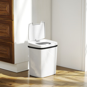 Cubo de Basura Cocina Automático 15 L, Papelera de Cocina con Sensor Infrarrojo y Modo Manual, Anillo de Retención, Antihuellas, para Oficina, Hogar, Blanco