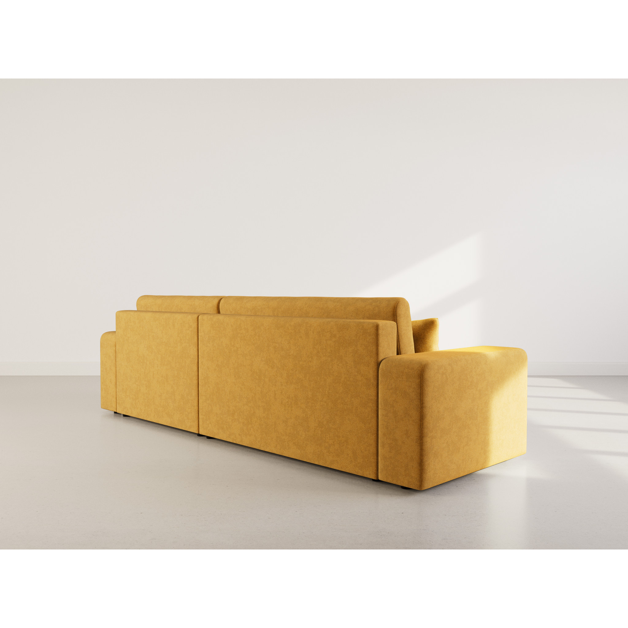 Nicole - Canapé d'angle réversible 5 places convertible avec coffre en tissu - Jaune