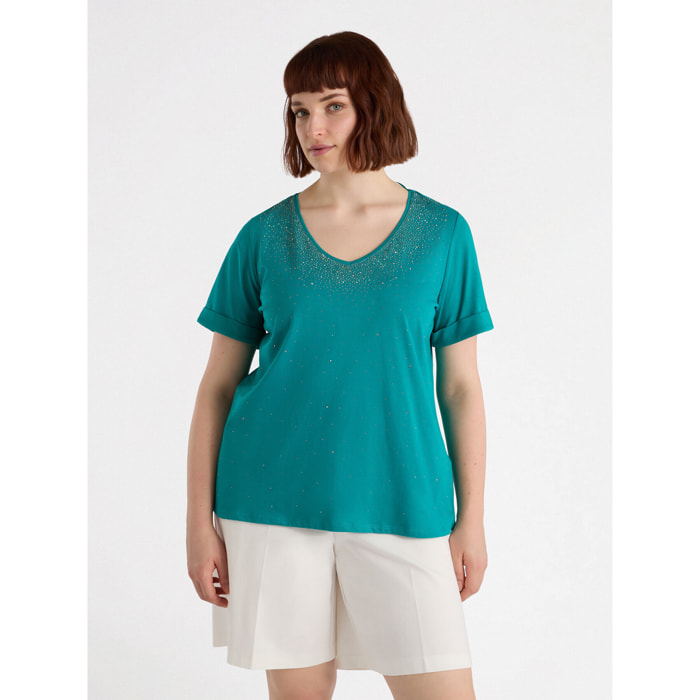 Fiorella Rubino - T-shirt con strass - Ottanio