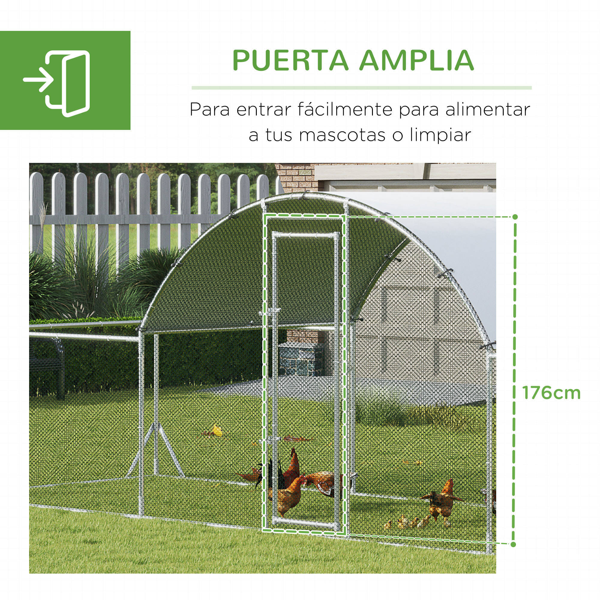 Gallinero Exterior de Acero Galvanizado 6,6x1,9x1,95 m Jaula para 12-14 Gallinas al Aire Libre con 3 Pisos Techo Cubierta de Tela y Corral para Conejos Aves Plata