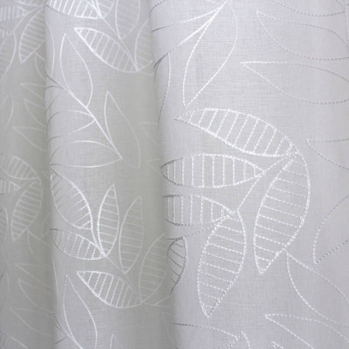Voilage brodé motif feuillage - Blanc