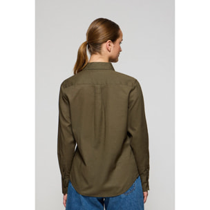 Camicia verde scuro regular in lino-cotone con ricamato Rigby Go