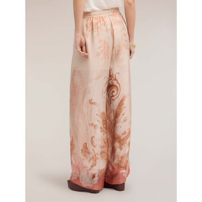 Motivi - Pantaloni palazzo in raso con stampa - Rosa cipria