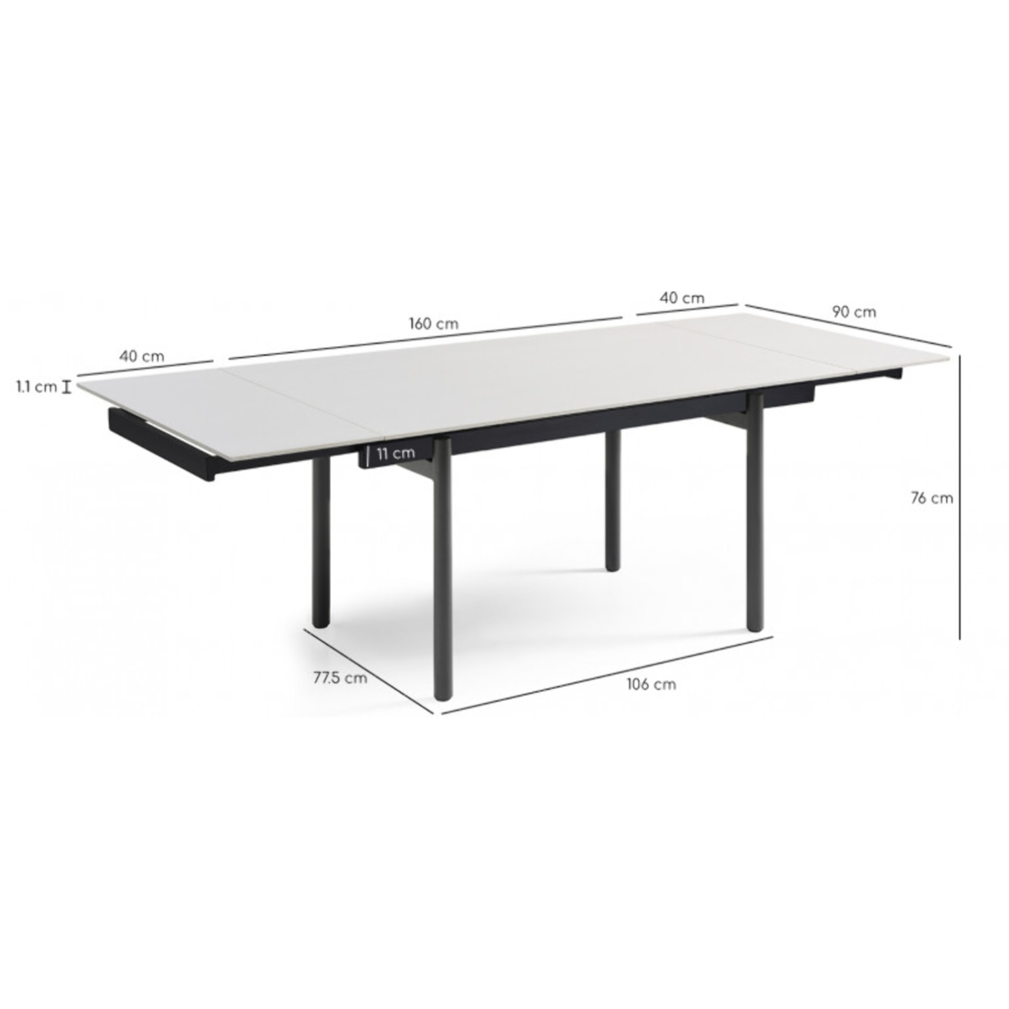 Table extensible en céramique blanc pure L160/240cm - piètement au choix - UNIK