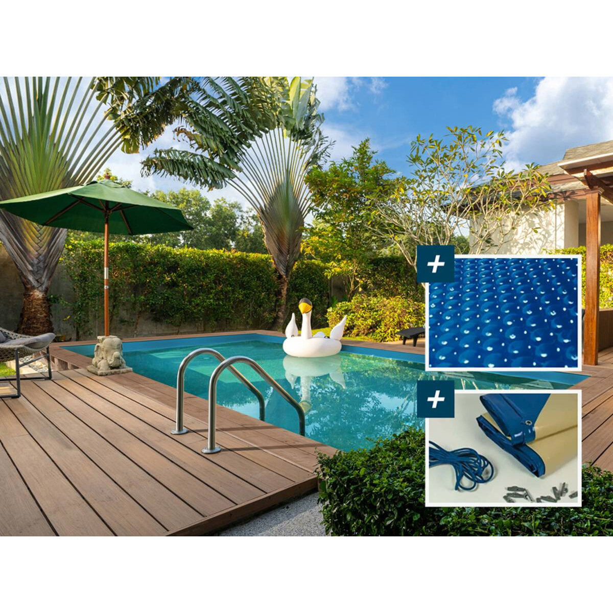 Piscine bois rectangle " Panama 130 "- 6.20 x 4.10 x 1.30 m + Bâche à bulles 180 µ - Bâche hiver 280 g/m² +
