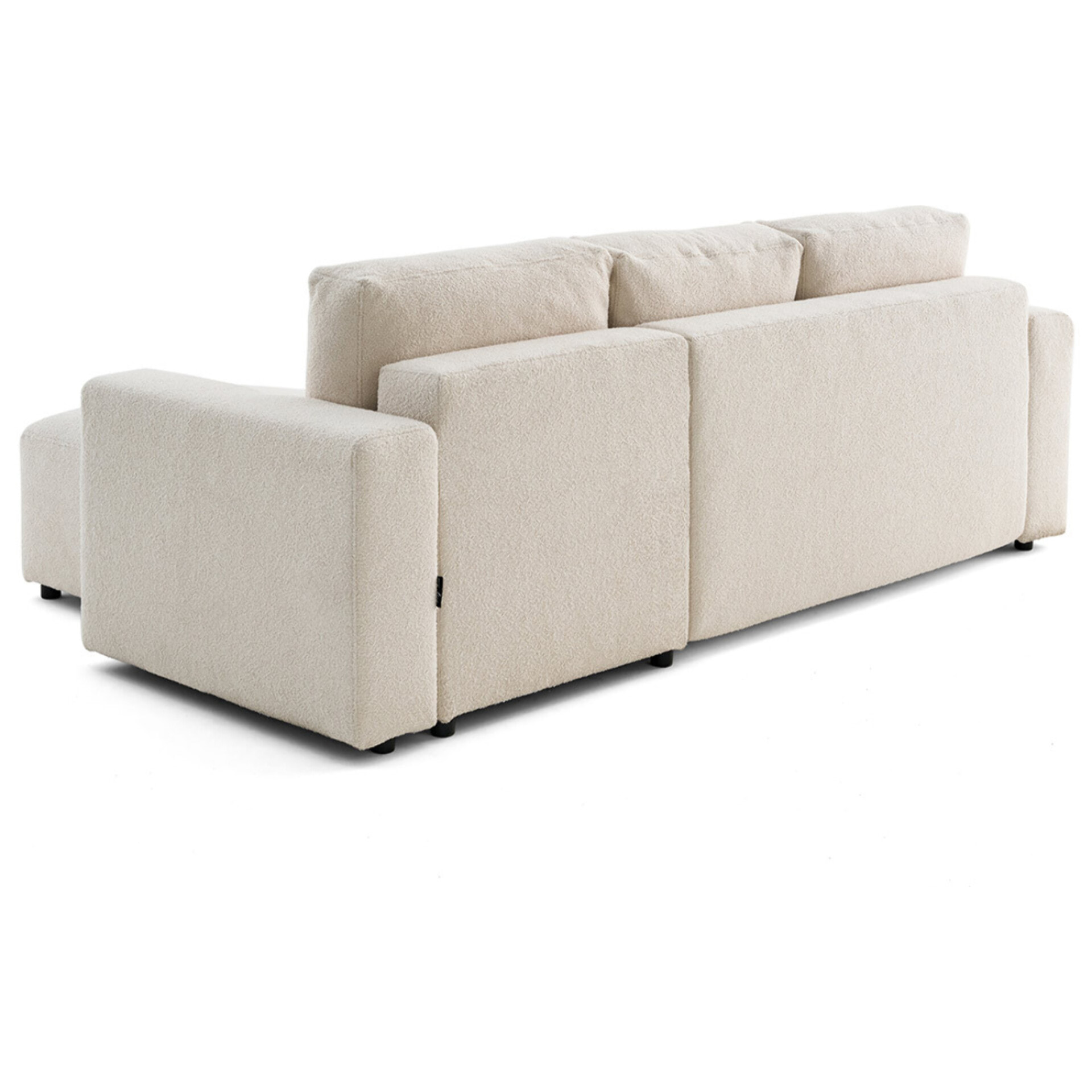 Livy - canapé d'angle réversible 4 places convertible avec coffre en tissu bouclette - Beige