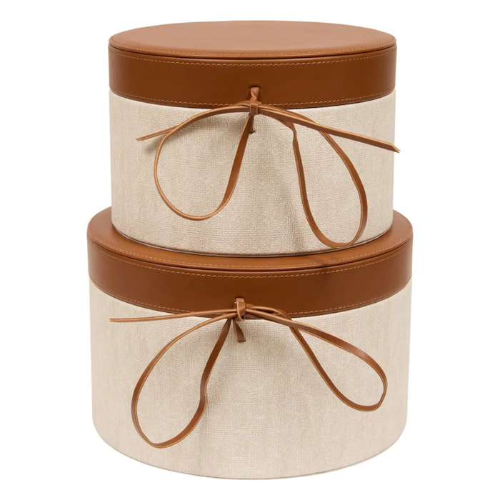 Lot de 2 boîtes Whisky rondes beige
