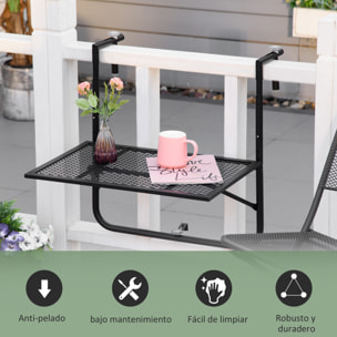 Mesa Colgante de Balcón, Mesa Plegable para Balcón de Metal para Barandilla, con Altura Ajustable en 4 Niveles, Carga 10 kg, para Terraza, Jardín, Exterior, 60x60x57-72 cm, Negro