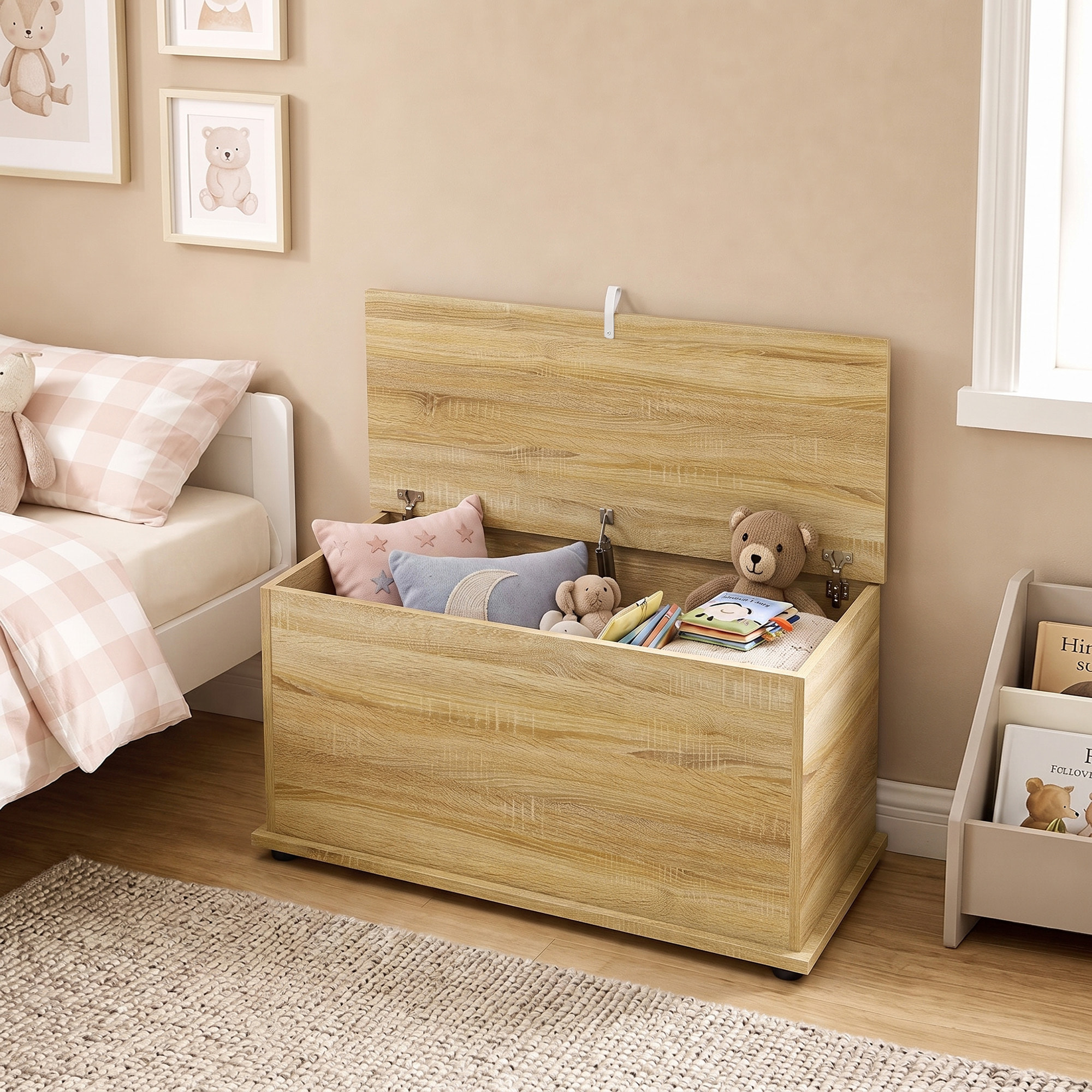 Coffre malle de rangement coffre à jouets dim. 80L x 40l x 45H cm effet bois clair