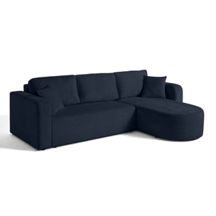 Miro - canapé d'angle réversible - 4 places - convertible avec coffre - en velours texturé - Bleu