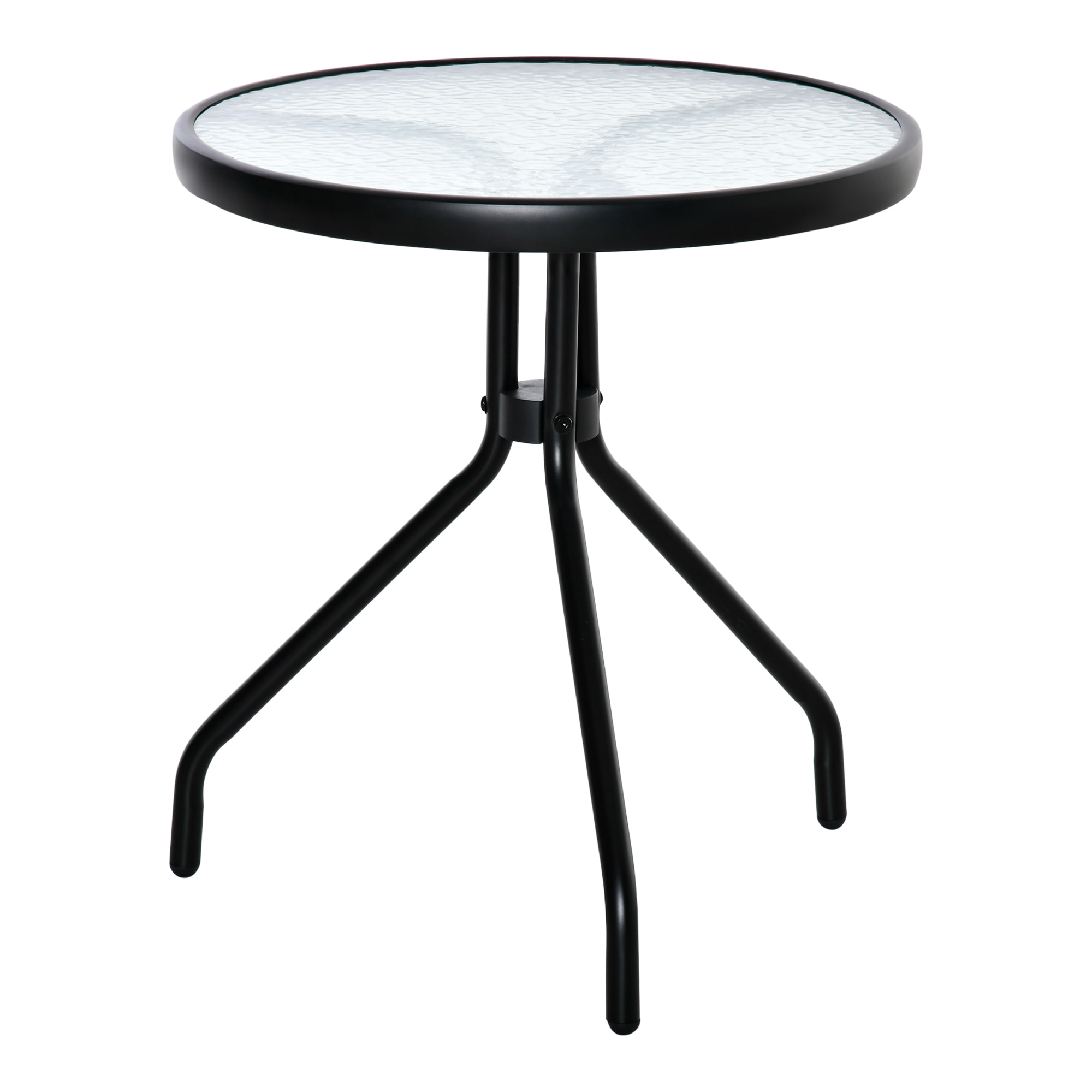 Mesa de Jardín Redonda con Tablero de Cristal para Patio Terraza Ø50x55 cm Negro
