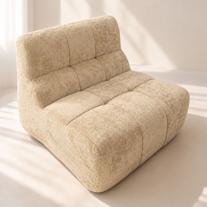 Fauteuil compressé en tissu chenille entrelacé écru VOLTA