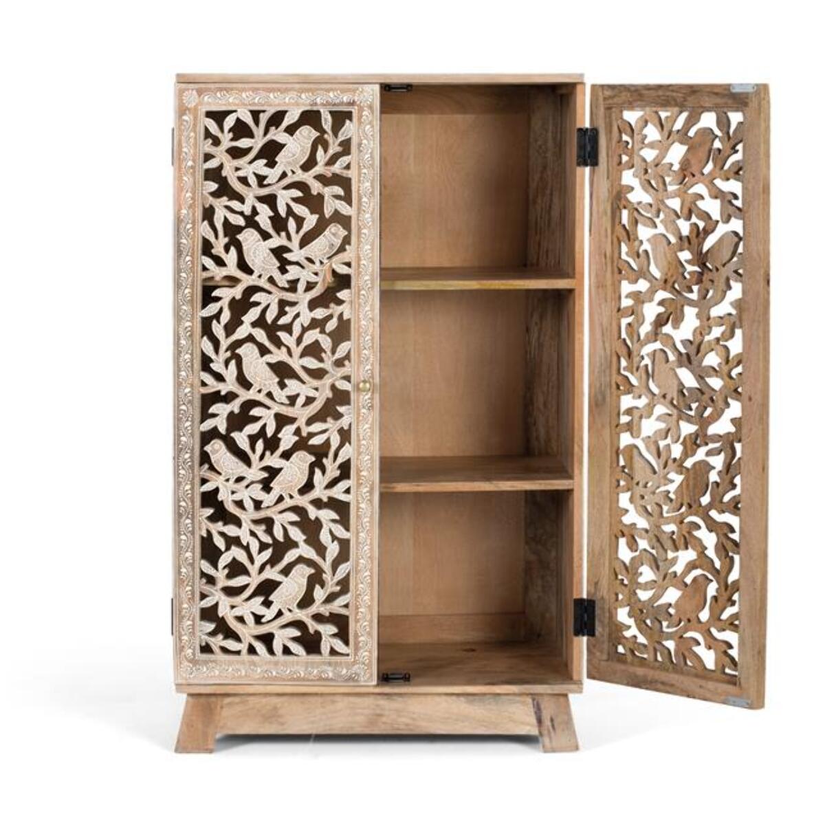 Meuble d'appoint en bois de manguier et MDF 70 cm style Atresanal sculpté