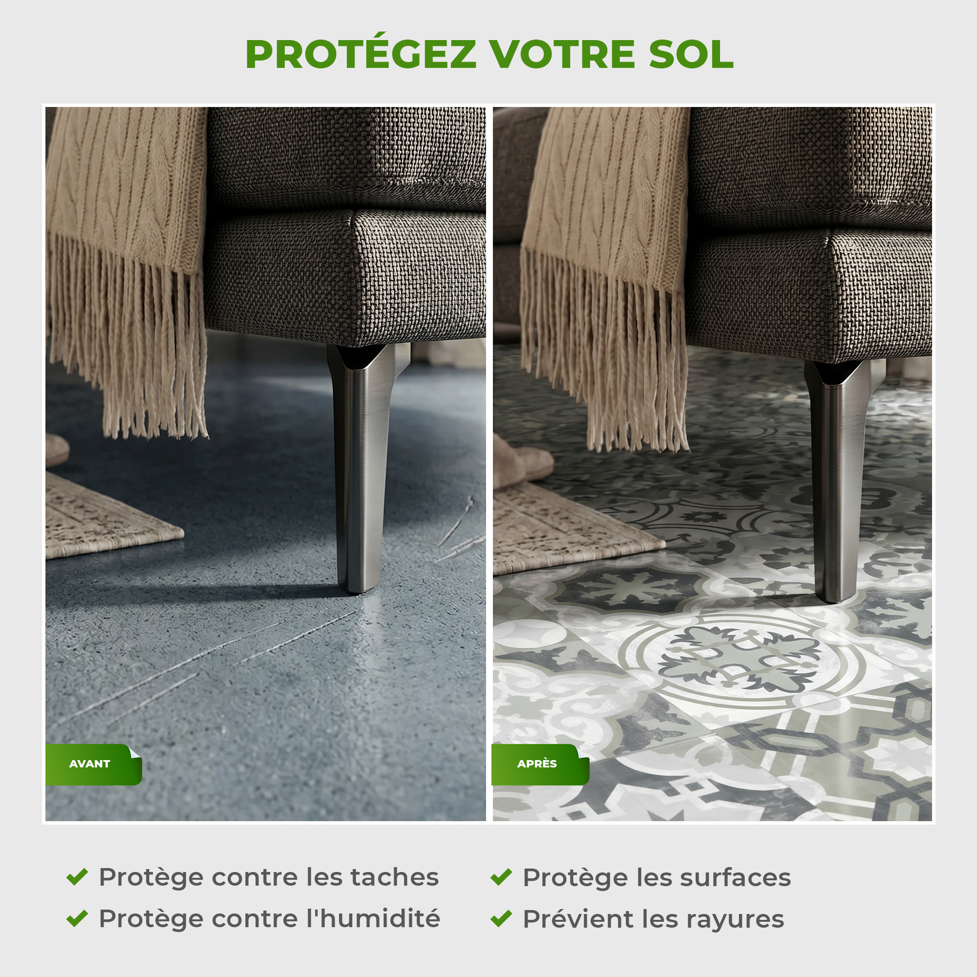 Sticker Sol avec laminat de Protection en Plastique Anti-dérapant | Stickers adhésif Sol - CARREAUX DE CIMENT SOL NATALE - 1 sticker