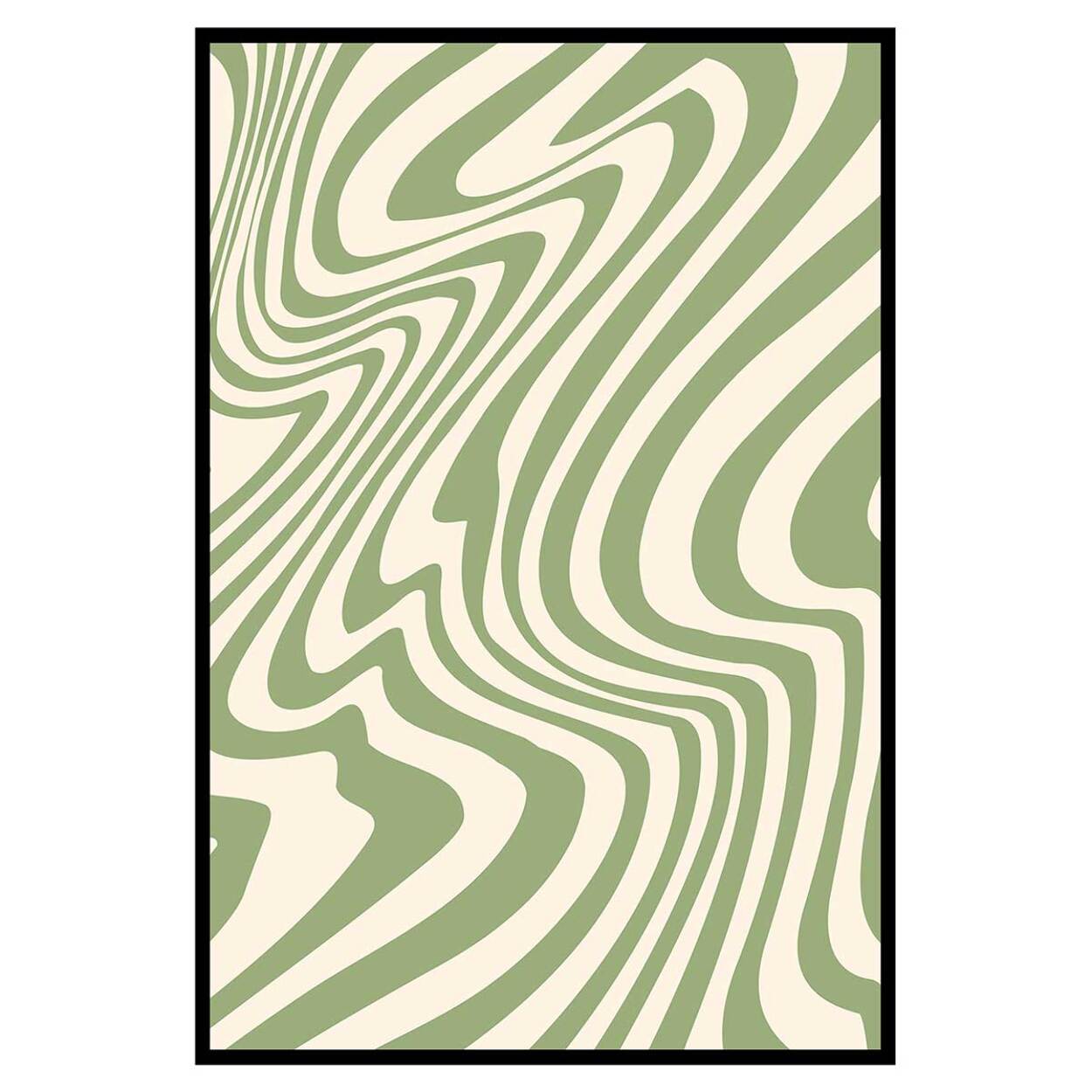 Affiche encadrée motif abstrait ondulé vert sauge Affiche + cadre en métal - Noir