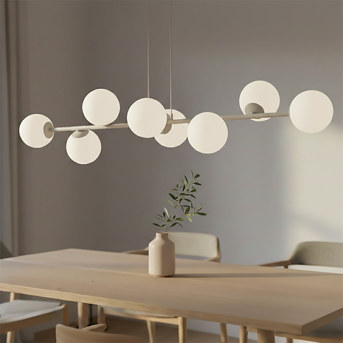 Lampada a sospensione Magnus in acciaio moka e vetro opalino
