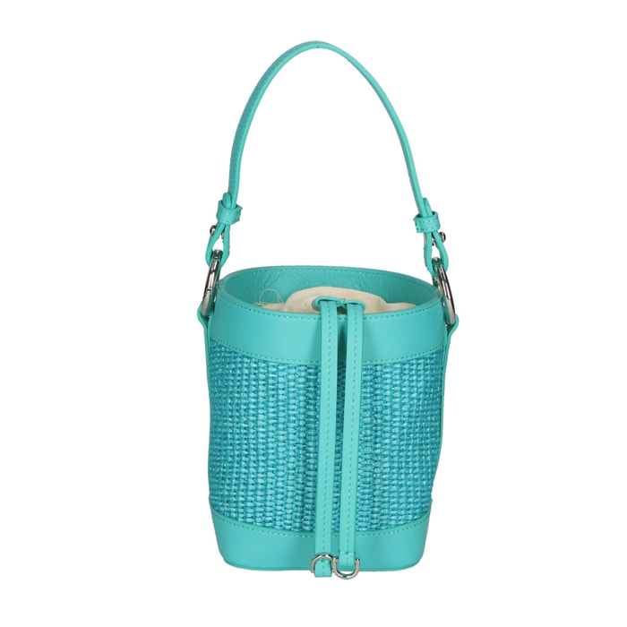 Borsa a secchiello da donna - Modello Alyssa - Pelle & Paglia - 13.0 x 16.0 x 10.0 cm