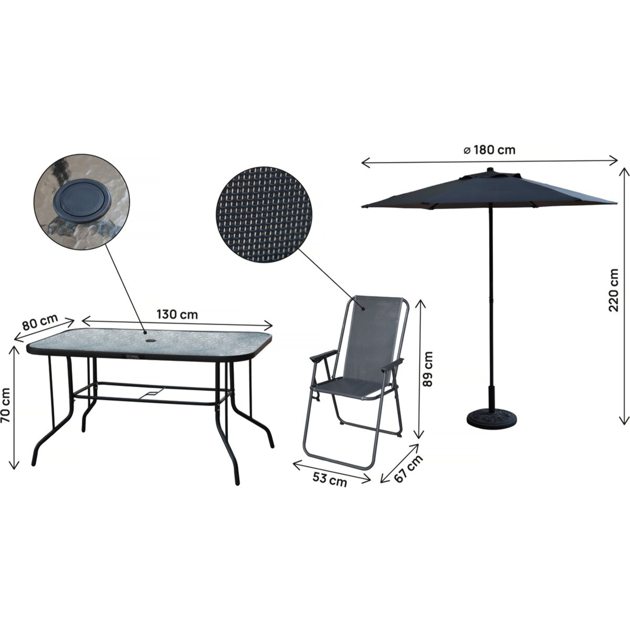 Table et chaises de jardin avec parasol en métal "Convivia" - 6 places - Gris anthracite