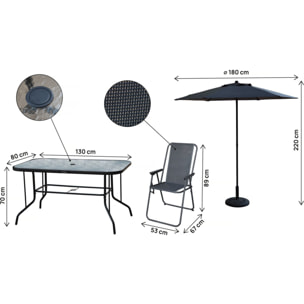 Table et chaises de jardin avec parasol en métal "Convivia" - 6 places - Gris anthracite