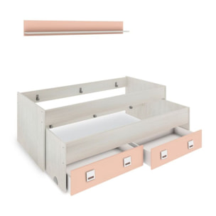 Cama doble juvenil con estante Kenia Blanco Alpes - Rosa